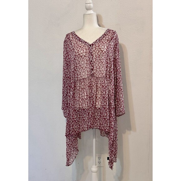 Lane Bryant Size 22/24 Floral Purple Sheer Blouse 3/4 Sleeves Boho Cottage - Picture 1 of 10